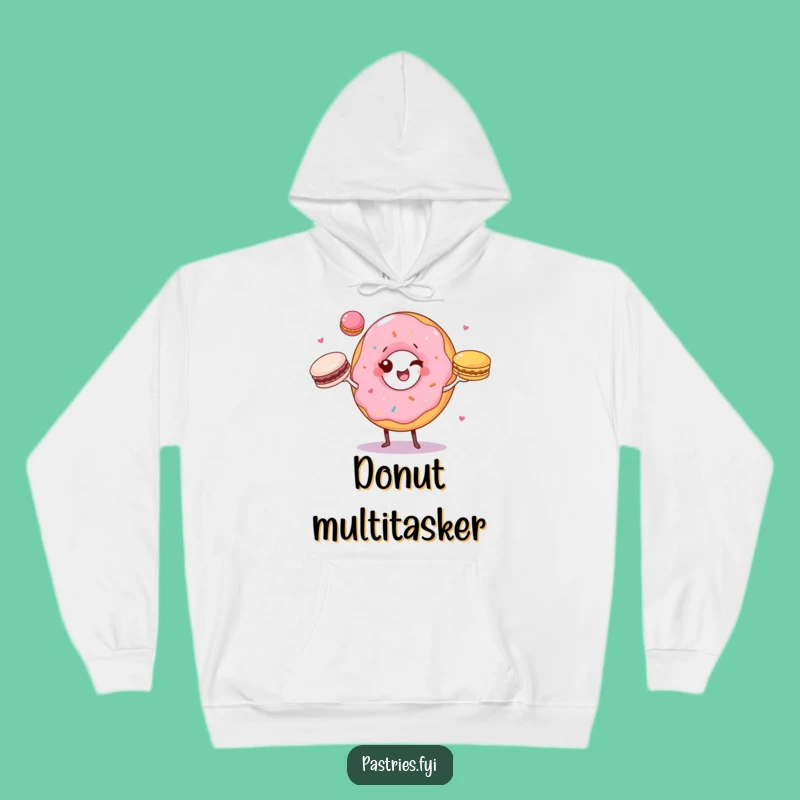 Funny Donut Juggler Hoodie: Winking Donut with Macarons, Cozy Gift