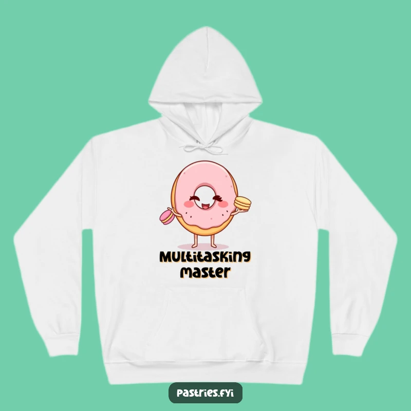 Funny Donut Macaron Juggling Hoodie: Cozy Witty Character, Warm Funny Gift
