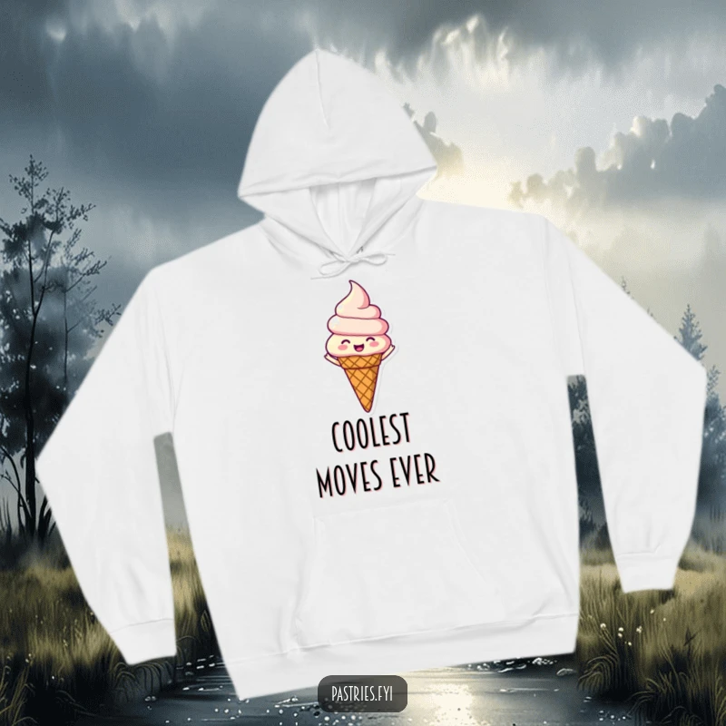 Funny hoodie featuring a happy ice cream cone character joyfully spinning, perfect for anyone who loves a sweet treat and good vibes.