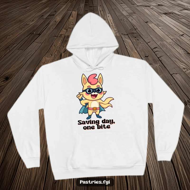 Funny Churro Hoodie: A warm hoodie featuring a delighted churro in a strong, confident superhero pose.