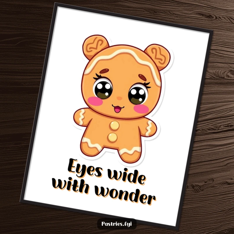Funny Free Printable Wall Art: A gingerbread cookie character looks on with icing eyes wide in utter surprise.