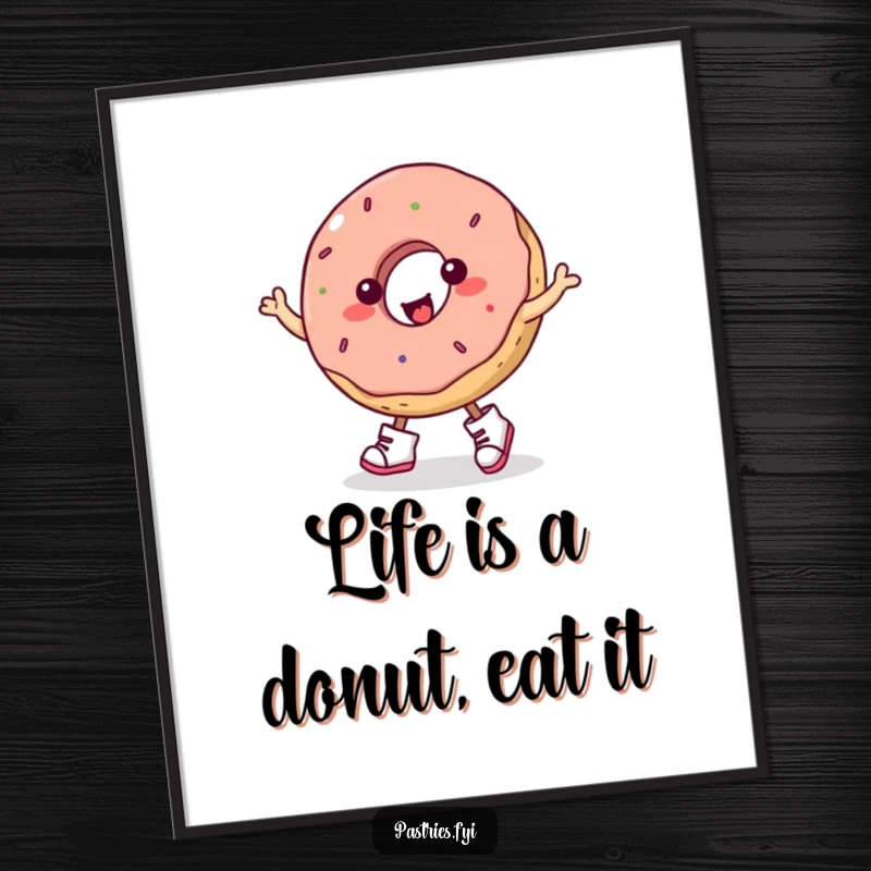 Funny Free Printable Wall Art: A plump donut wearing tiny boots is energetically doing a spirited jig.