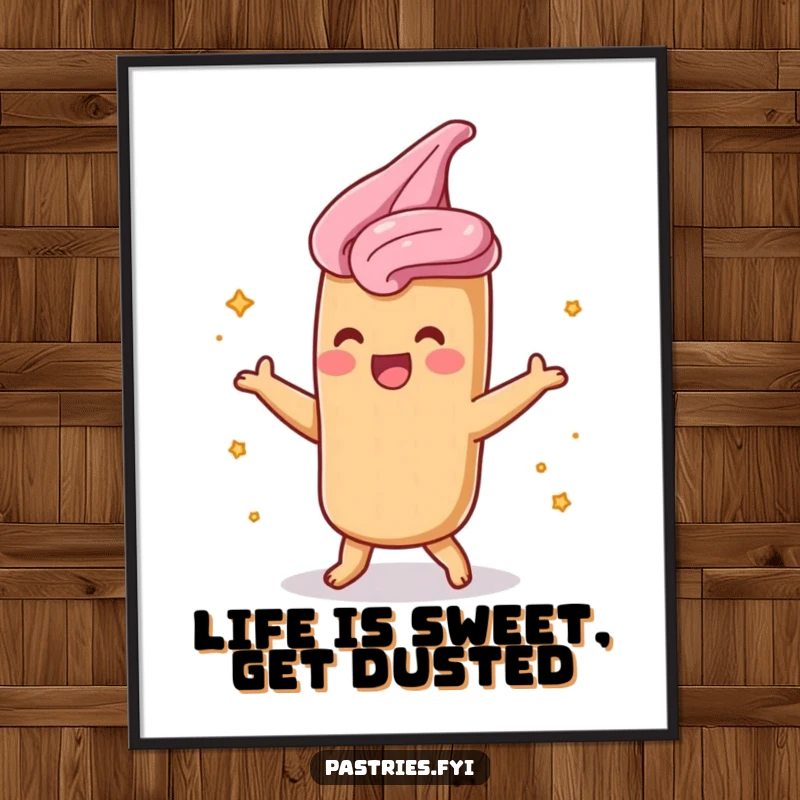 Funny Free Printable Wall Art: A delighted churro character doing a happy shimmy, dusted in cinnamon sugar.