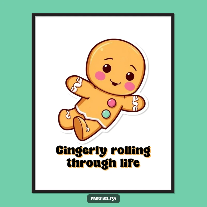 Free Printable Wall Art: Rolling Gingerbread Man, Downloadable Art, Humorous Decor Gift