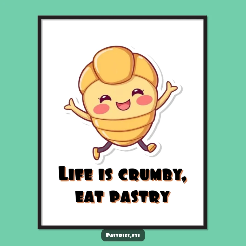 Funny Free Printable Wall Art: Leaping Croissant Character, Playful Downloadable Decor!