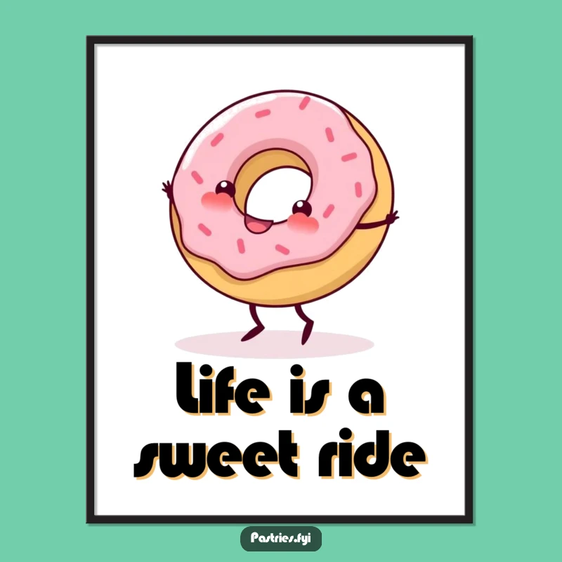 Free Printable Wall Art: Cartwheeling Donut, Playful Dessert Art, Funny Downloadable Gift