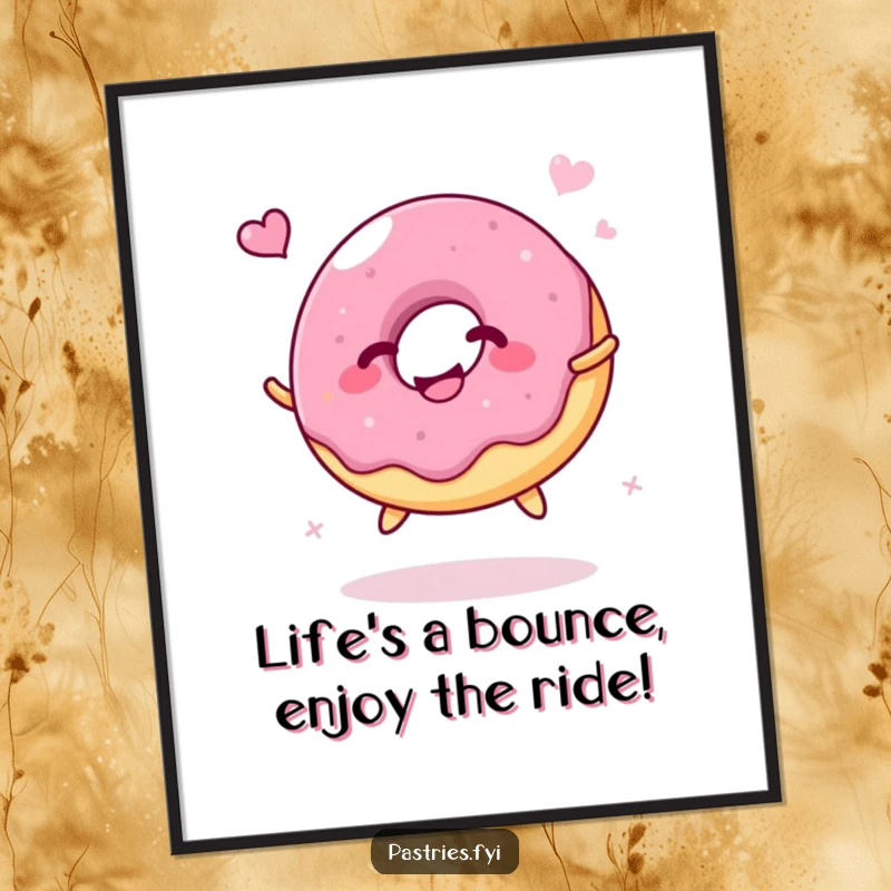Funny Free Printable Wall Art: A giggling jelly donut character bounces joyfully like a ball, bringing smiles.