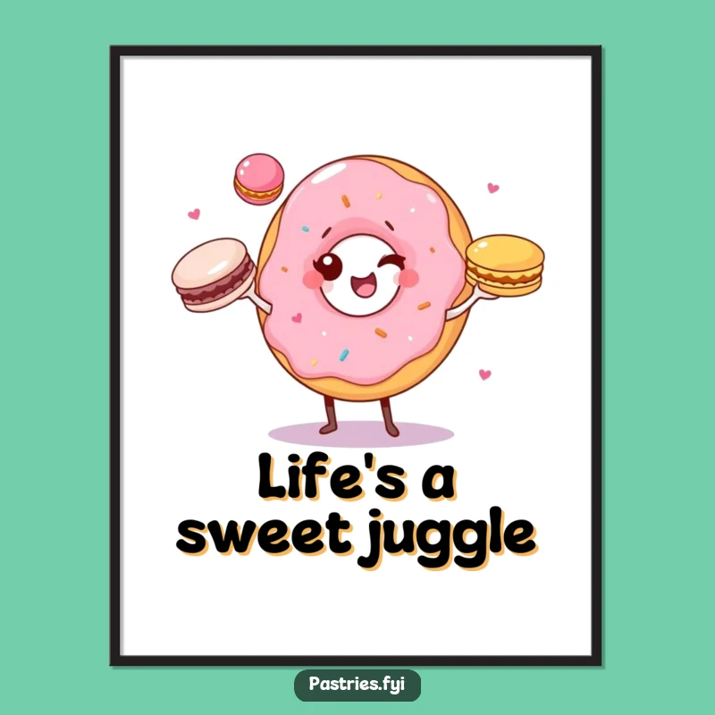 Funny Free Printable Wall Art: Winking Donut Juggling Macarons, Decor