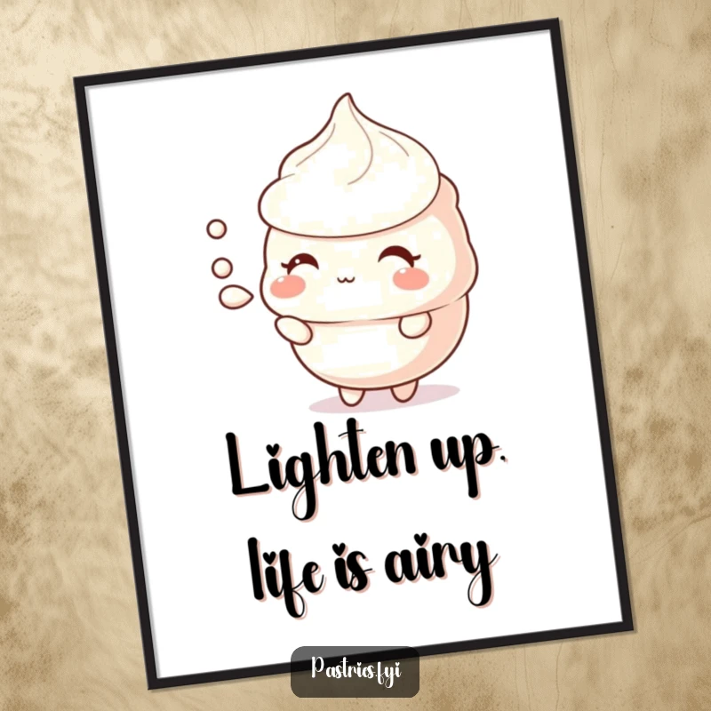 Funny Free Printable Wall Art: A shy meringue character delicately puffing air, adding a touch of sweet whimsy.