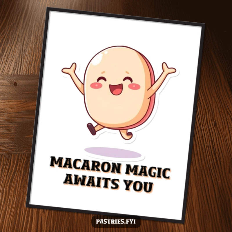 Free Printable Wall Art featuring a vibrant macaron character in a dynamic leap of pure joy and sweet delight.
