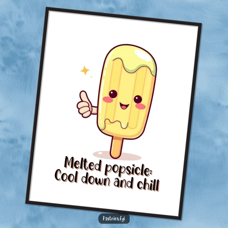 Free Printable wall art of a Kawaii popsicle slightly melted, confidently giving a positive thumbs up, full of cool.