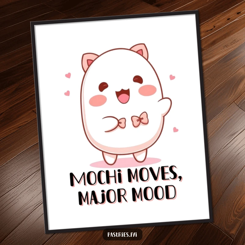 Funny Free Printable Wall Art: A playful mochi character shimmying with tiny bowties, adding a touch of humor.