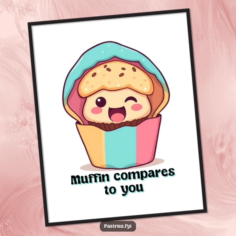 Funny Free Printable Wall Art: Excited muffin character peeking from colorful wrapper, radiating pure joy.