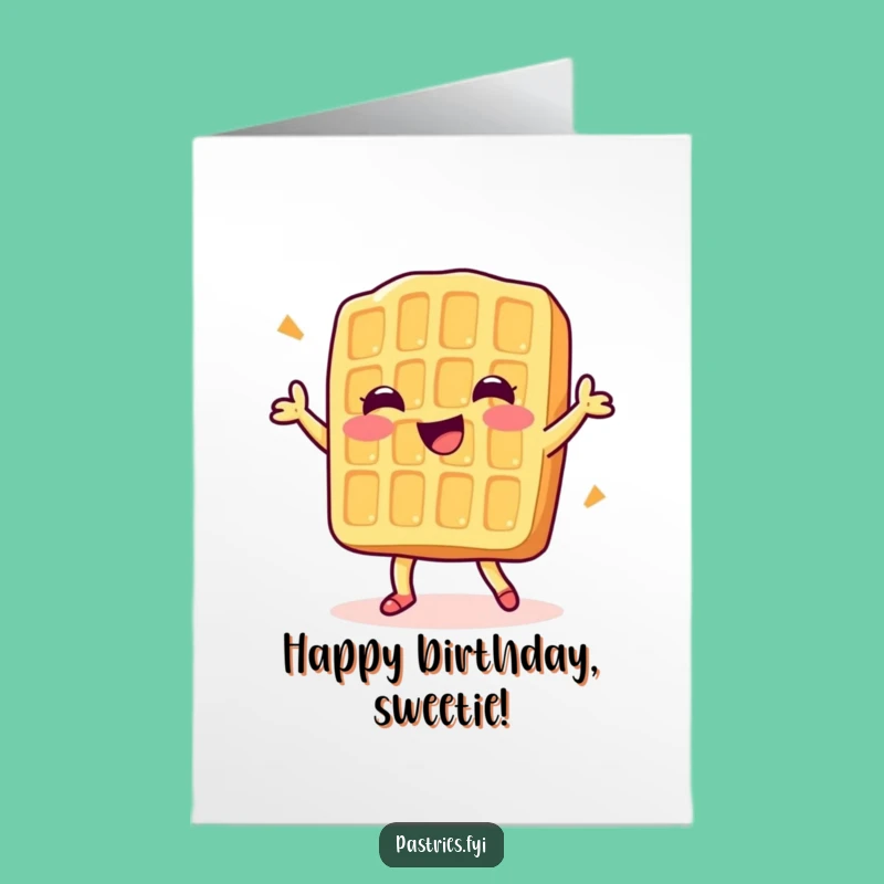 Free Printable Birthday Card: Dancing Waffle - Funny Downloadable Gift for a Sweet Day