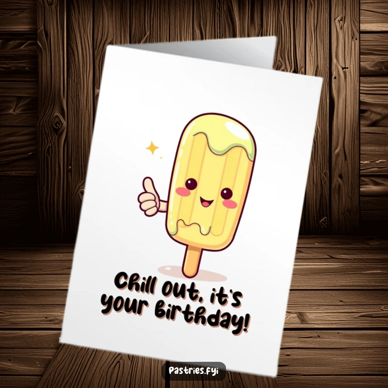 Funny Free Printable birthday card featuring a melting Kawaii popsicle giving a cheerful thumbs up, spreading cool vibes.