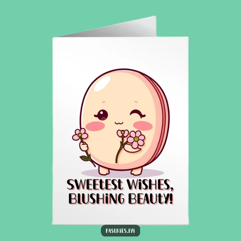 Free Printable Shy Macaron Birthday Card - Cute Blushing Flower Downloadable Gift