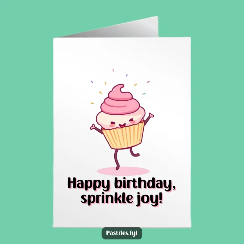 Free Printable Birthday Card: Cupcake Cartwheel Fun for a Joyful Celebration!