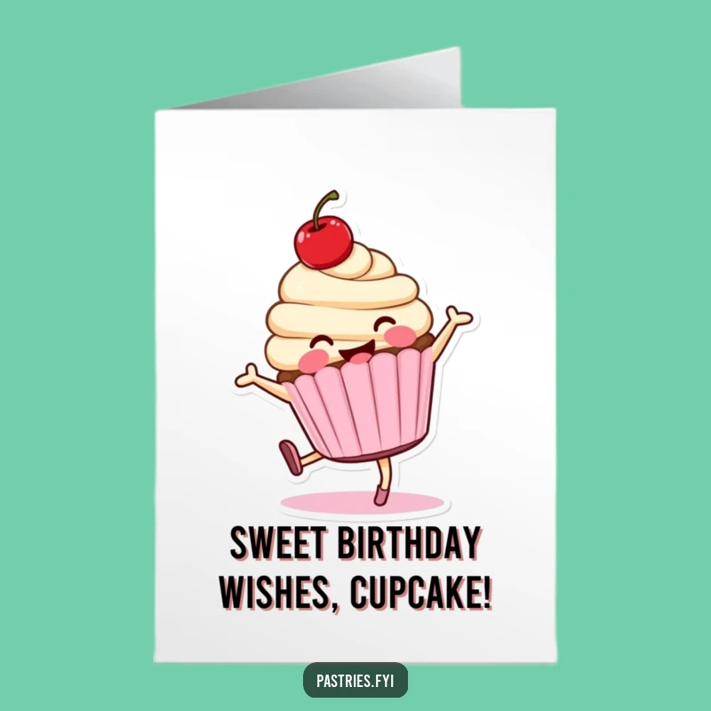 Free Printable Cupcake Cartwheel Birthday Card: Energetic & Funny Downloadable Greeting for Joyful Parties!