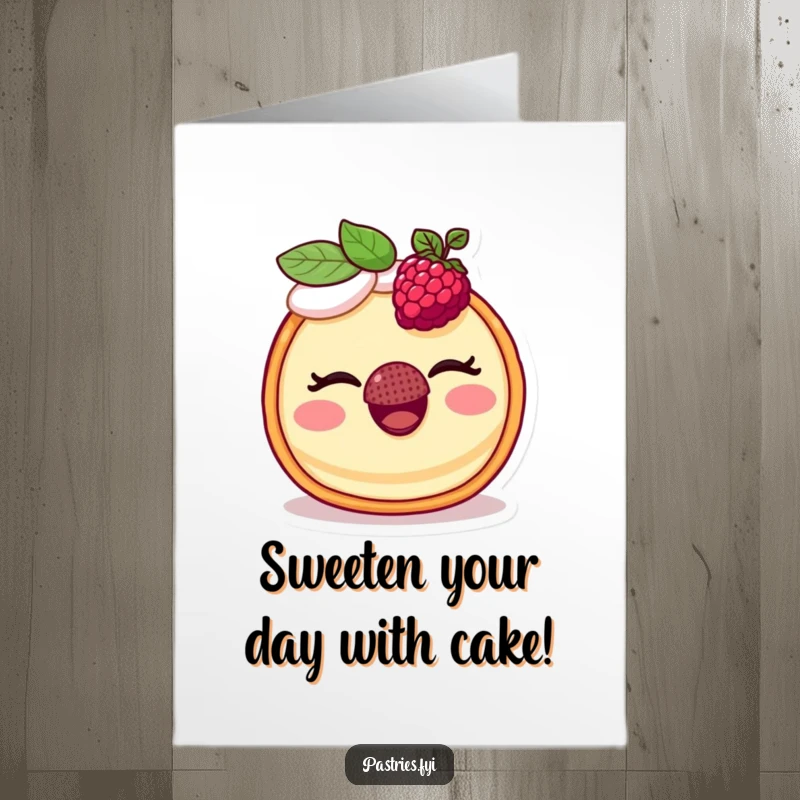Funny Free Printable birthday card featuring a smiling tart character winking, balancing a raspberry on its tiny nose.