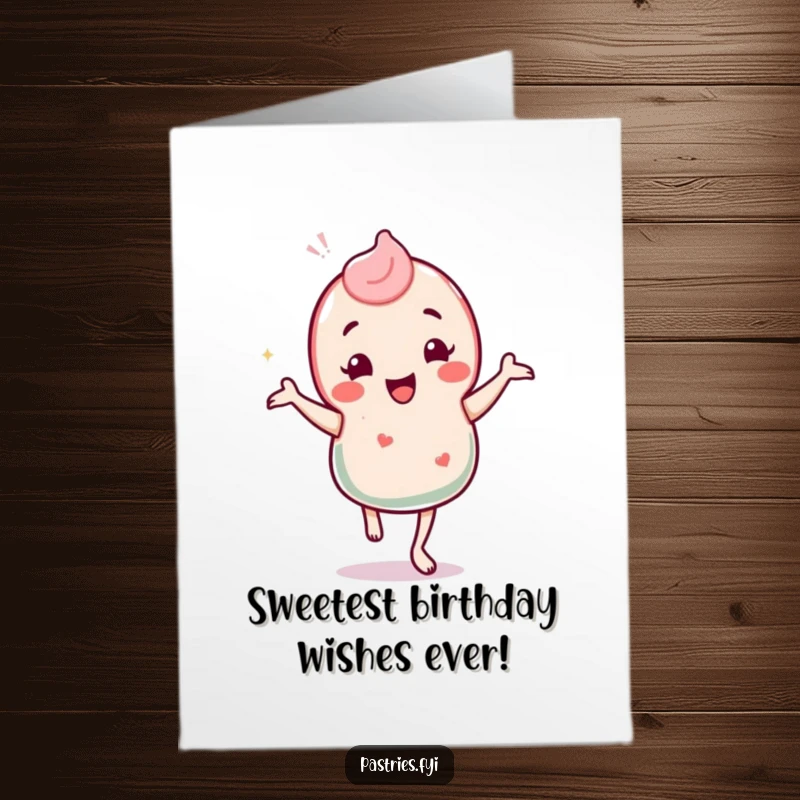 Funny Free Printable Birthday Card: A cheerful candy character doing a silly jig, spreading birthday cheer with its dance.