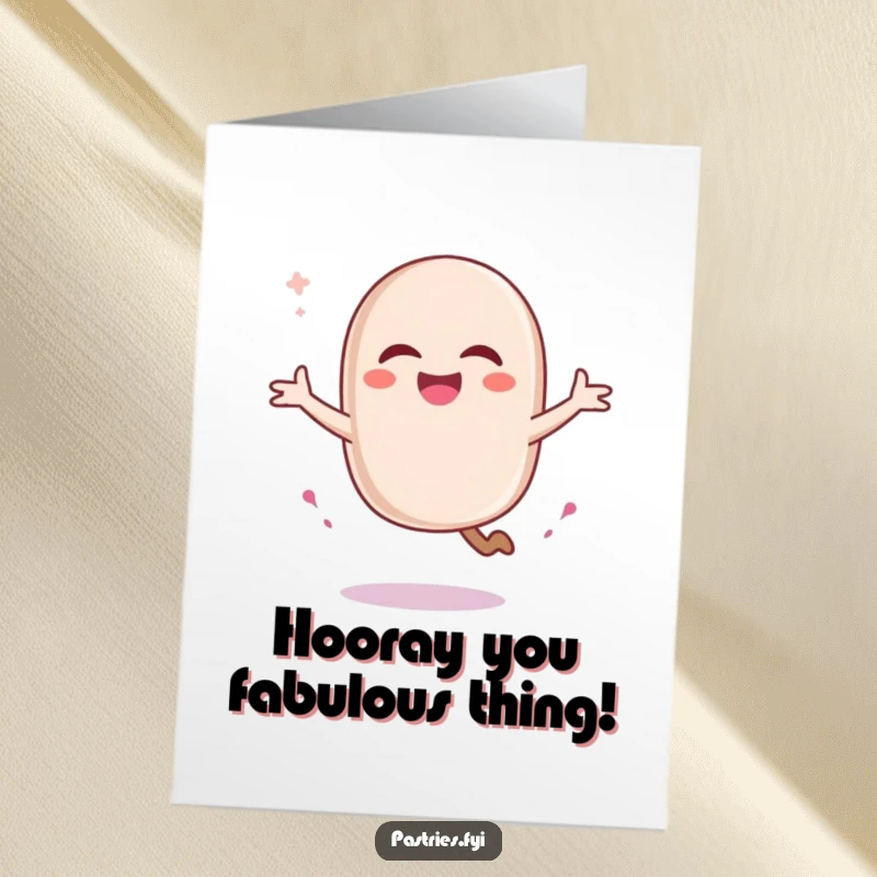 Funny Free Printable Congrats Card: A laughing macaron character pirouettes joyfully, leaving a trail of sweet success.