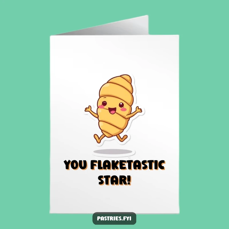 Free Printable Congrats Card: Joyful Croissant Hop, Downloadable Success Art