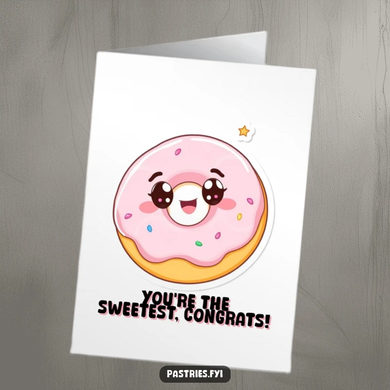Free Printable Congratulations Card: A wide-eyed donut character in a delightful spin, radiating pure joy.