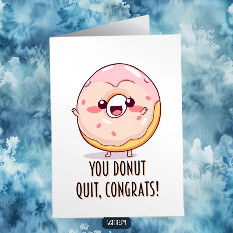 Funny Free Printable Congratulations Card: A wobbly jelly donut character celebrating success with a joyful, sweet embrace.