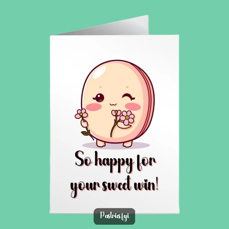 Free Printable Congrats Macaron Card - Shy Blushing Flower Downloadable Celebration