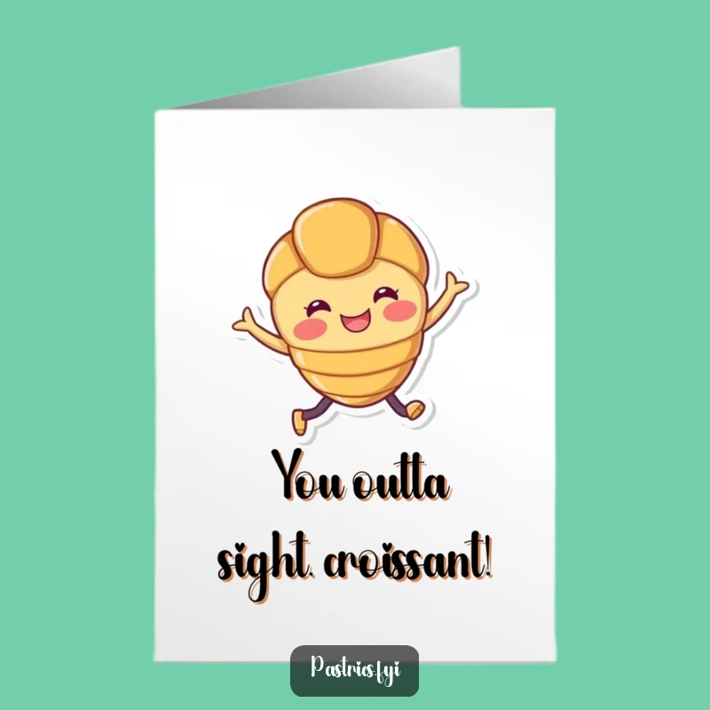 Free Printable Congratulations Card: Joyful Croissant Leaping to Celebrate Your Big Win!