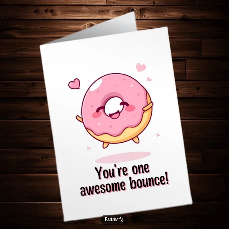 Funny Free Printable Congratulations Card: A giggling jelly donut character bounces with delight, celebrating success.