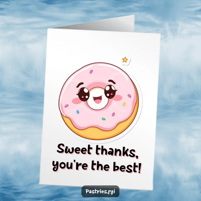 Funny Free Printable Thank You Card: A wide-eyed donut character spinning happily, expressing sweet gratitude.