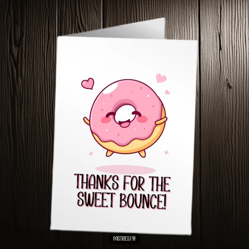 Funny Free Printable Thank You Card: A giggling jelly donut character bounces happily, sending warm thanks.