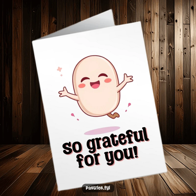 Funny Free Printable Thank You Card: A delighted macaron character doing a sugarsy pirouette to show thanks.