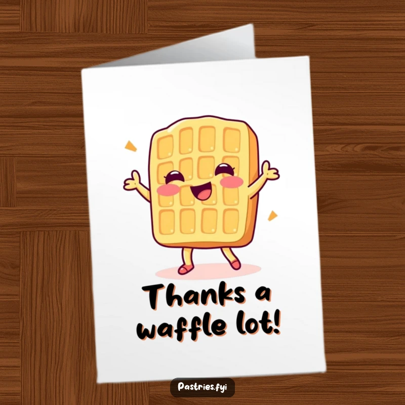 Funny Free Printable Thank You Card: A delighted waffle character happily dancing, conveying heartfelt thanks.