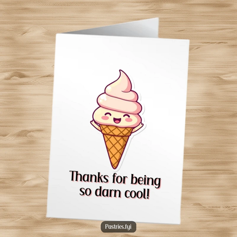 Funny Free Printable Thank You Card: A spinning ice cream cone character, perfect for sending sweet and funny thanks.