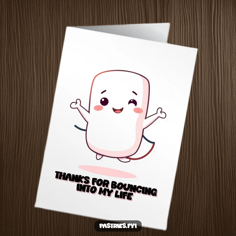 Funny Free Printable Thank You Card: A smiling marshmallow character joyfully jumping rope to say thanks.