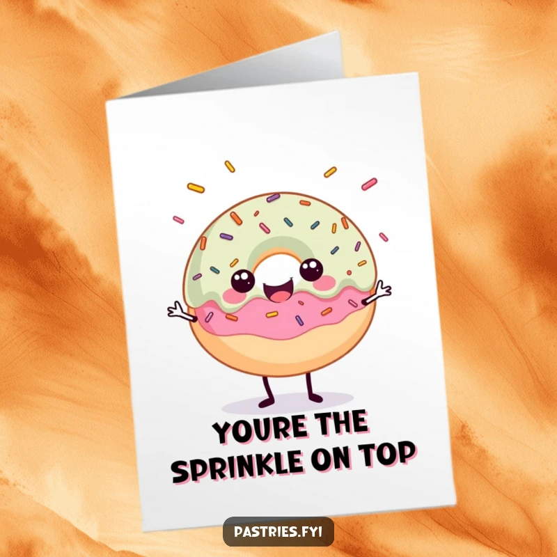 Funny Free Printable Thank You Card with a happy donut character juggling sprinkles, expressing thanks in a delightfully sweet way.