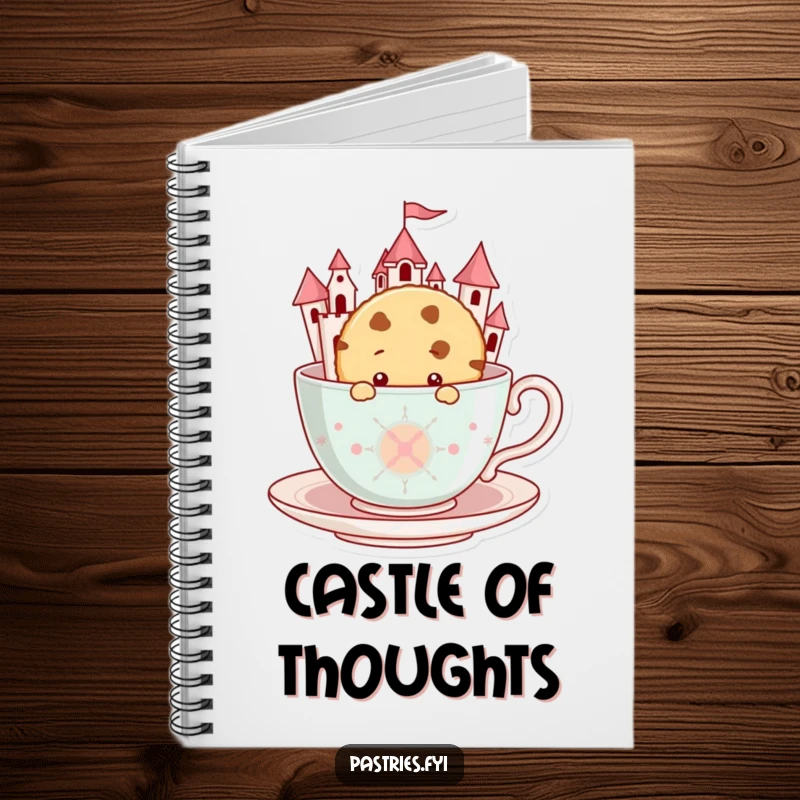 Funny Cookie Notebook: A curious cookie peeks from a giant teacup castle, ready to hold your creative thoughts.
