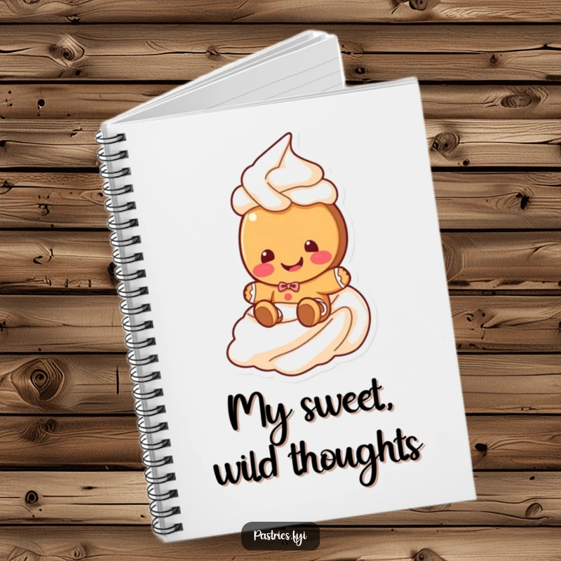 Funny gingerbread cookie notebook with a giggling cookie character sliding down a frosting swirl, ideal for jotting down holiday notes humorously.