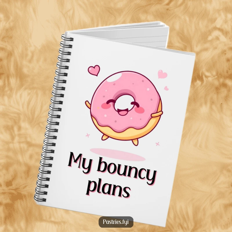 Funny Notebook: A giggling jelly donut character happily bouncing like a ball, ideal for jotting down happy thoughts and brilliant ideas.