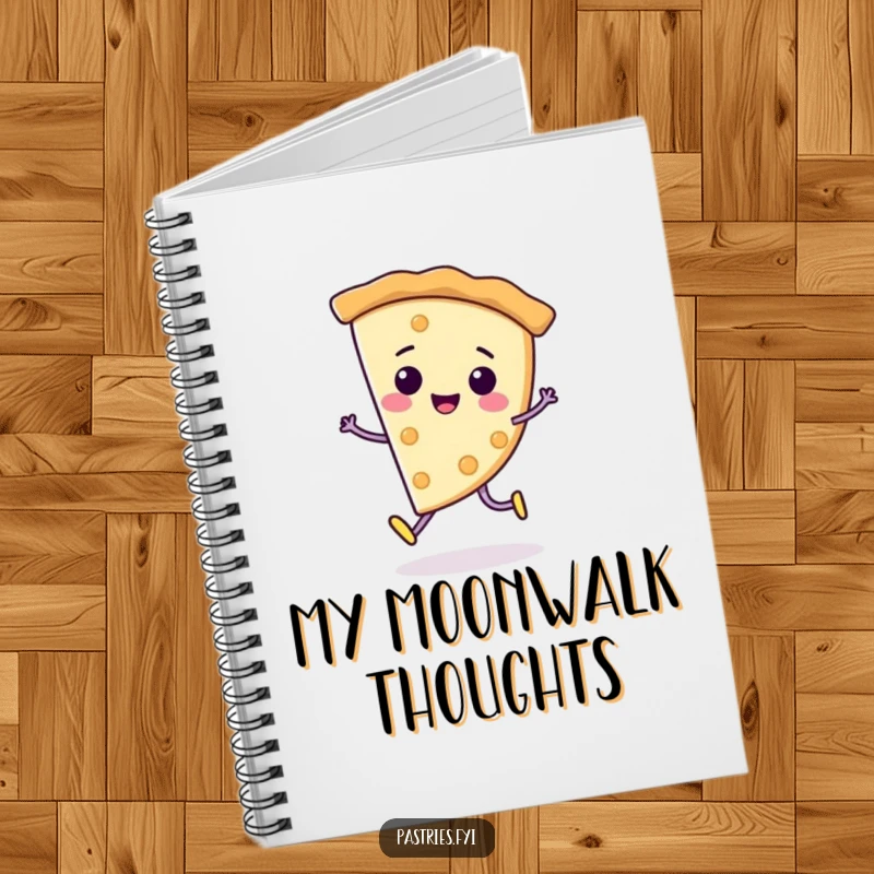 Funny Notebook: A cheerful pie slice character doing a playful moonwalk, ready to capture your inspired thoughts.