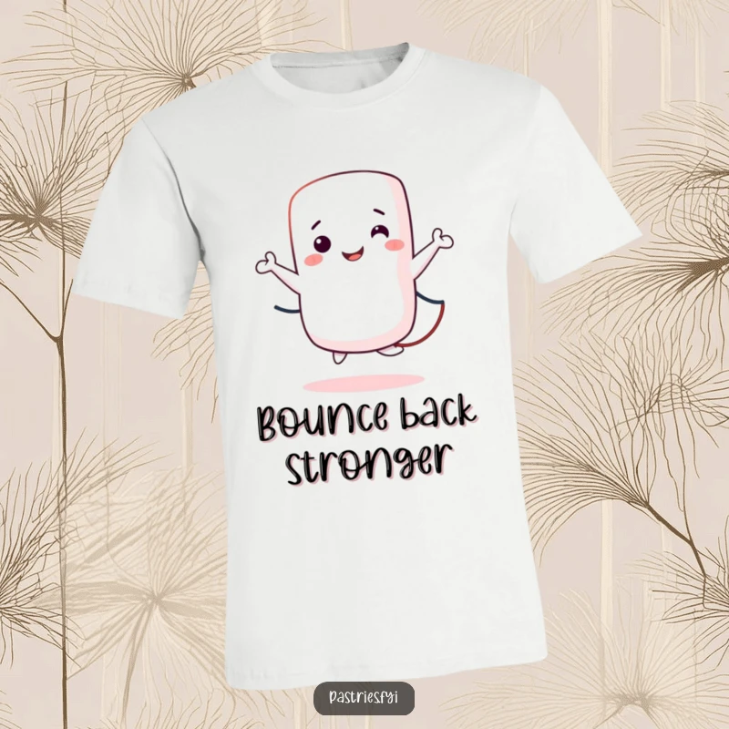 Funny T-Shirt with a smiling marshmallow character energetically jumping rope, radiating joy and playful movement.