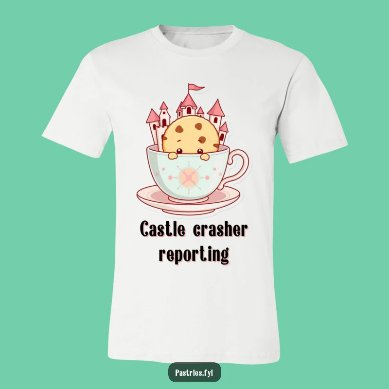 Funny Cookie Teacup Castle T-Shirt: Curious Peek Design, Enchanting Funny Gift