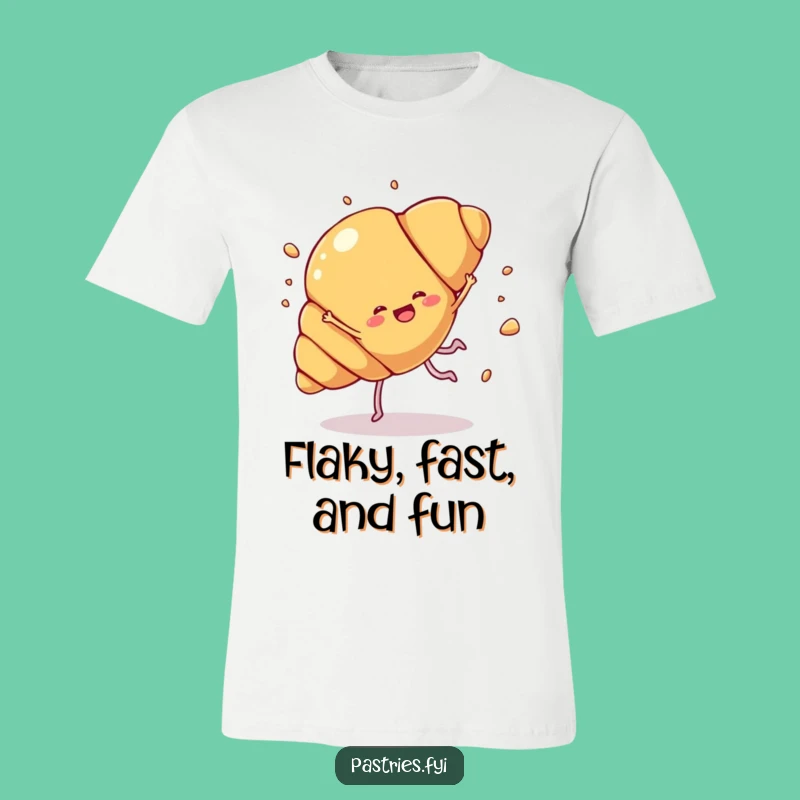 Funny Croissant Cartwheel Tee: Flying Flakes Design, Ideal Humorous Gift