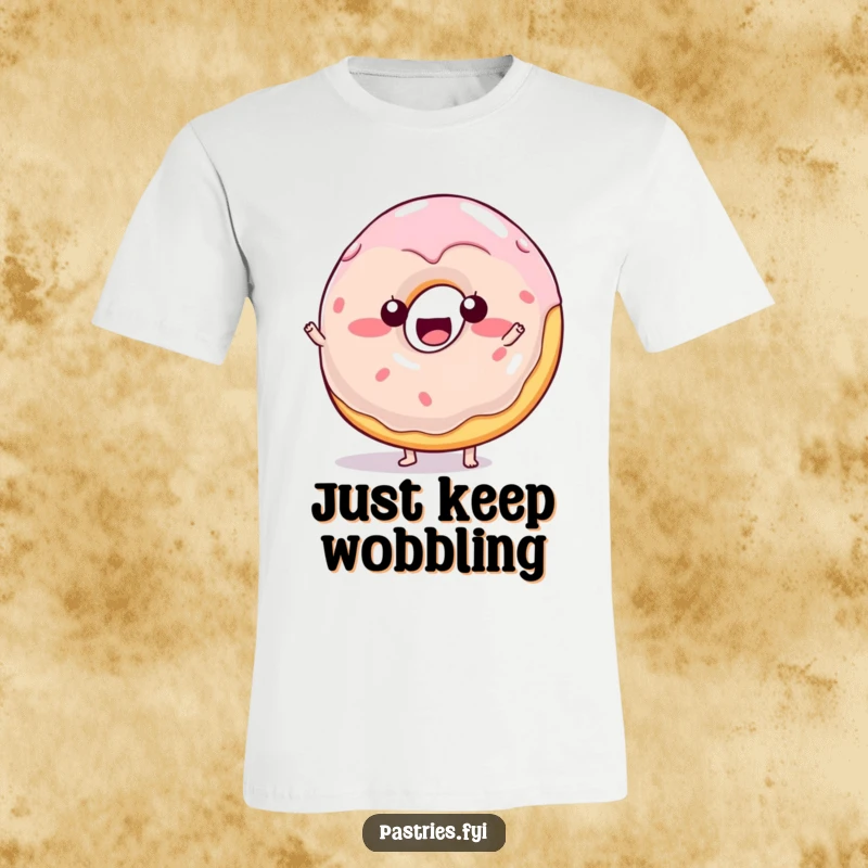 Funny wobbly jelly donut character t-shirt, mid-wobble, oozing playful charm and sugary goodness.