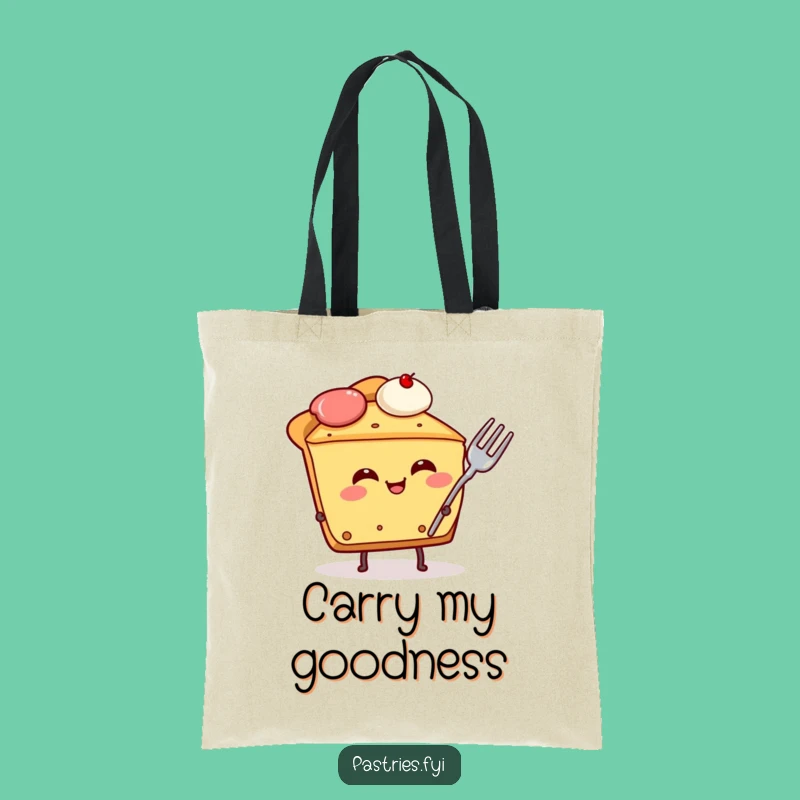 Funny Pie Character Tote Bag: Giggling Dessert with Fork Funny Gift for Shoppers