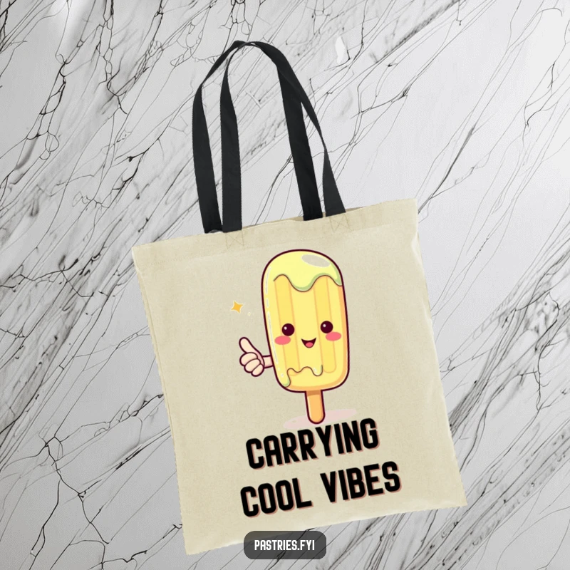 Funny Kawaii Popsicle Tote Bag: Cute melting popsicle giving a thumbs up, a humorous and practical accessory for cool vibes.