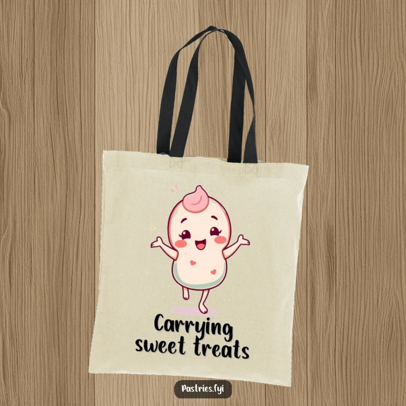 Funny tote bag with a cheerful candy character doing a silly jig, perfect for carrying essentials and spreading joy.