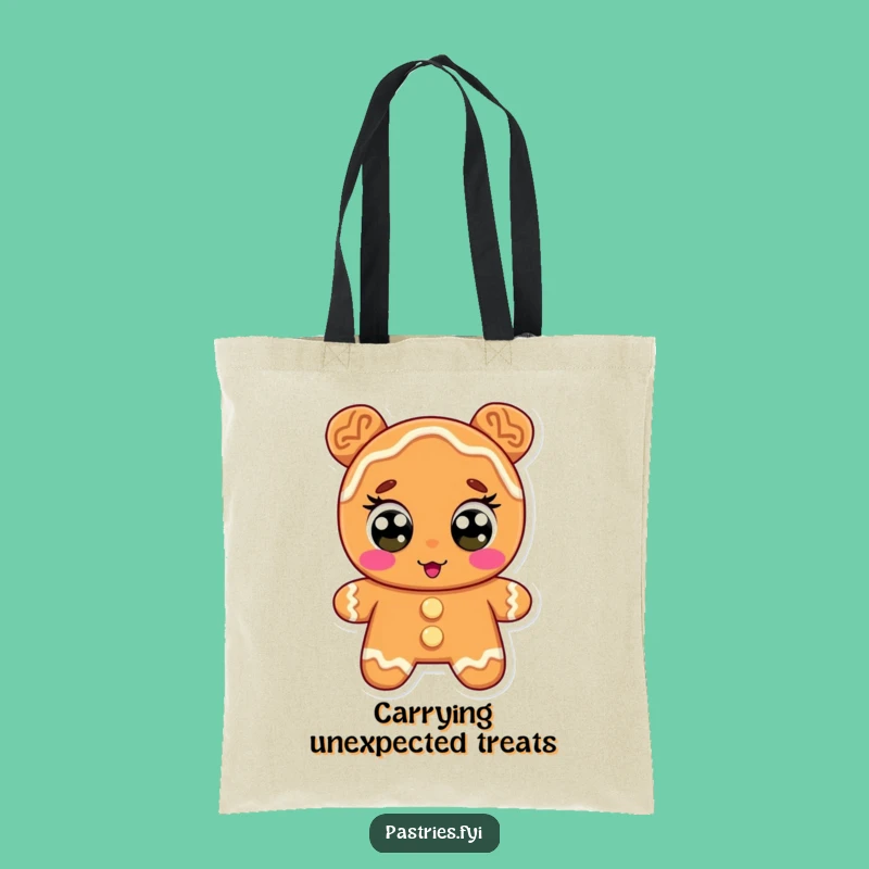 Funny Gingerbread Tote Bag: Surprised Cookie Wide Eyes Carry-All